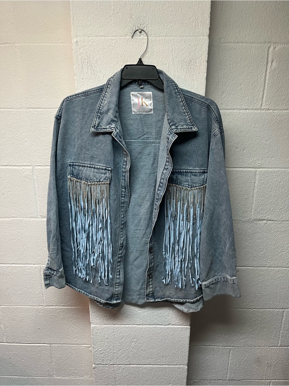 Jacket Women's Light Blue Denim Fringe Jacket